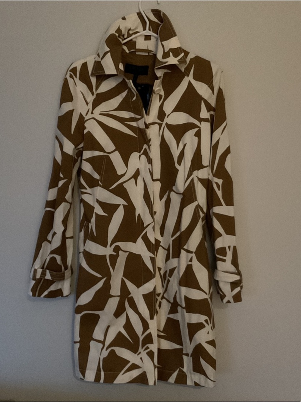 Escada Brown and White Long-Sleeve Printed Shirt Dress